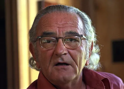 Lyndon Johnson post-presidency with longer hair during an interview in August 1972