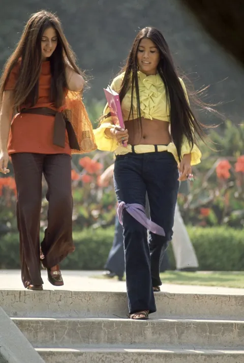 Students outside of  Beverly Hills High School, Beverly Hills California, 1969