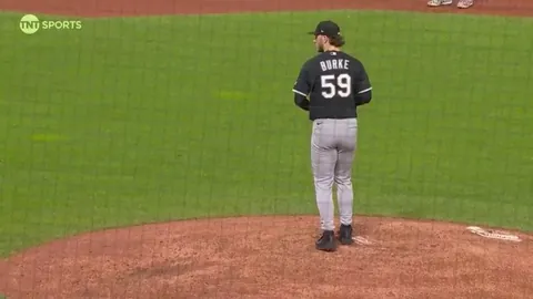 Chicago White Sox pitch Sean Burke is wearing black Nike Air Force 1 cleats on the mound tonight!