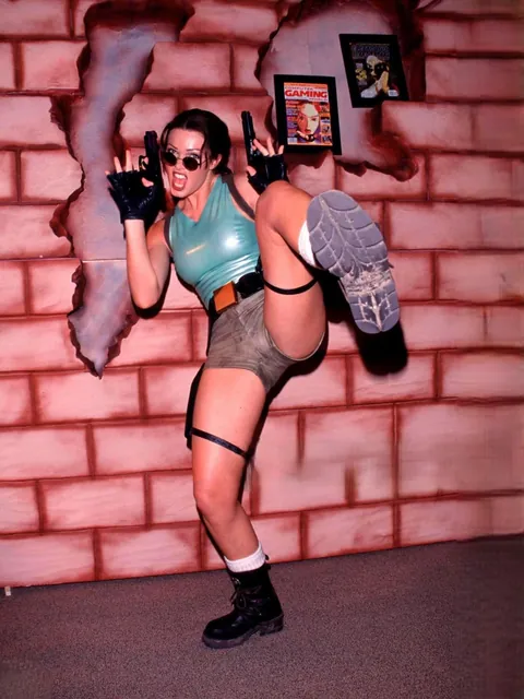 Nell Mcandrew as Lara Croft at Int'L. toy fair event (1999).