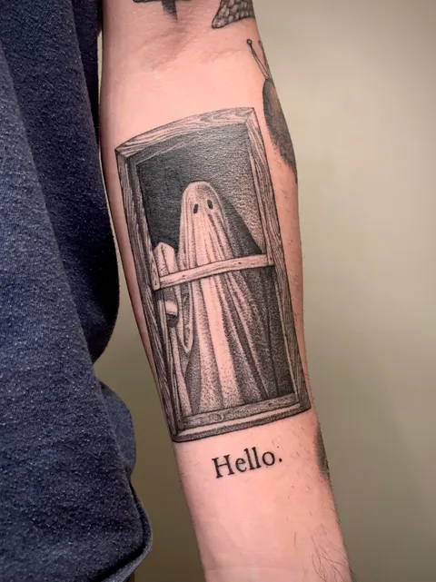 “Hello.” A Ghost Story by Nori Lockhart at Uptown Tattoo in Minneapolis, MN.