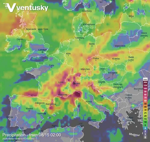 Finally, some rain - the map shows accumulated precipitation over the next 7 days in Europe.