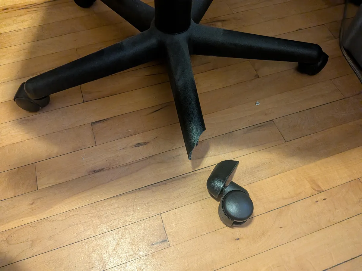 My 4 year old jump on my chair and snapped off a wheel.