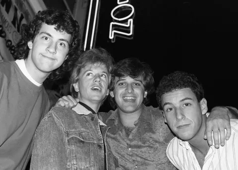 Judd Apatow, David Spade, Alan Covert and Adam Sandler in front of the Santa Monica Improvisation comedy club in the early 80's. I was the MC.