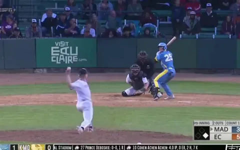 A game between the Madison Mallards and the Eau Claire Express ends, after an umpire rules a player out even though the center fielder dropped a fly ball.