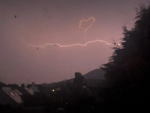 This "Love heart" shaped lightning bolt my wife photographed last night.