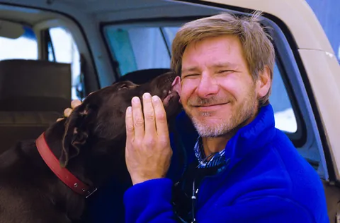 Harrison Ford with his dog Betty, 1989