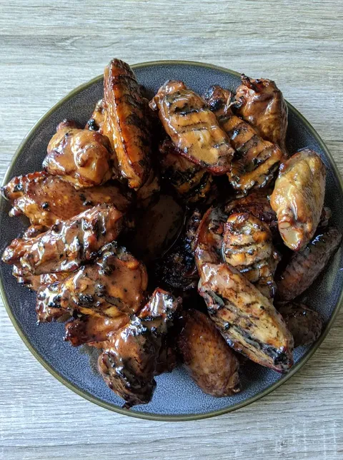 Smoked wings with 3 different sauces. Habanero whiskey glaze, wasabi chili, and smoked chipotle.