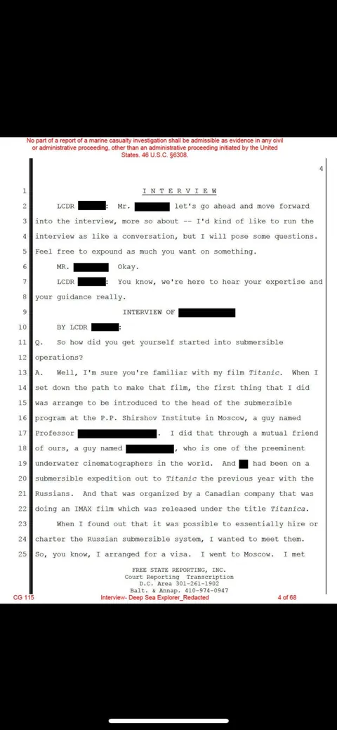 A mysterious expert in submersibles was interviewed by the Coast Guard during the Titan investigation. His name is redacted, but we barely get into the interview before it becomes obvious who it is.
