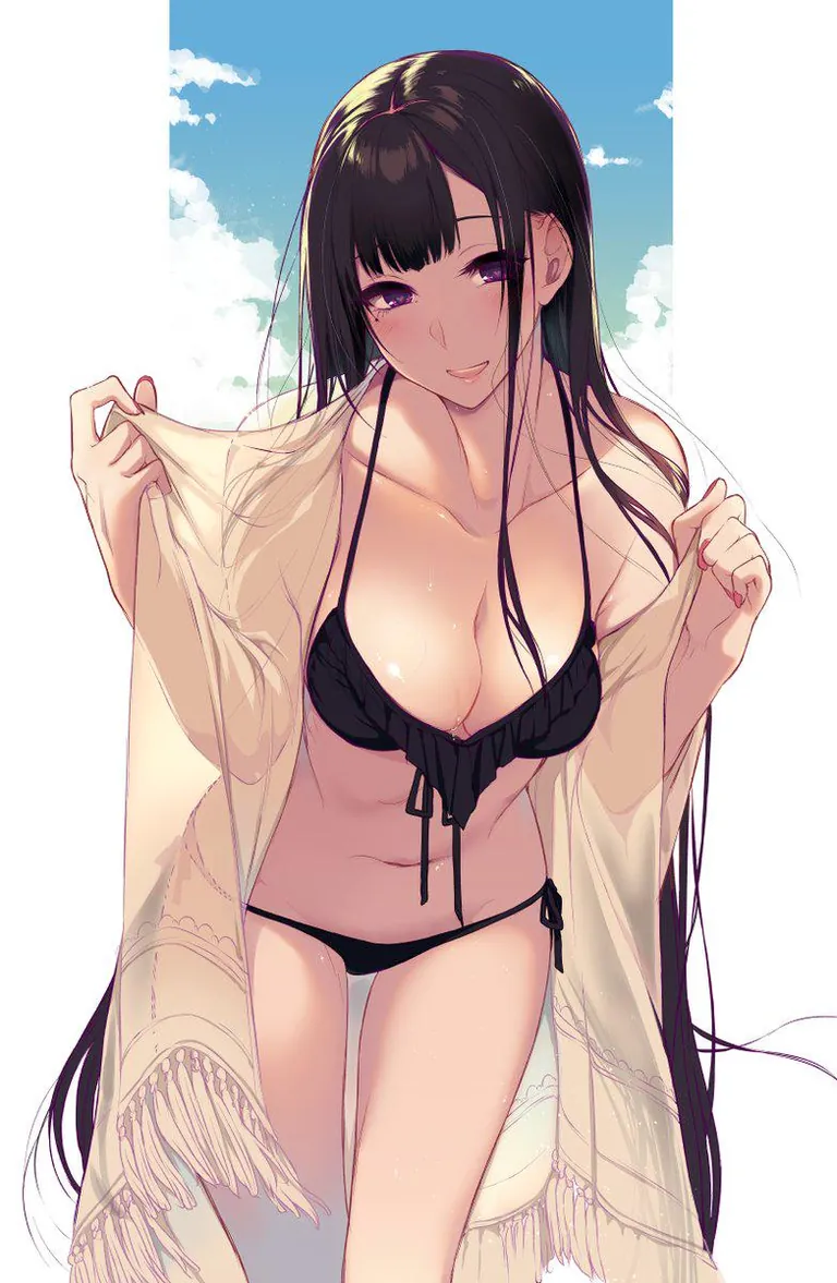 Chiyo flaunts her new Black Bikini on the Beach [Ane Naru Mono] (Pochi)
