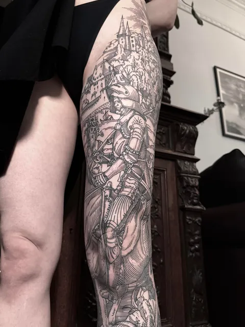 Full leg tattoo made by me (Ivan Zagusta) at Zaraza tattoo shop in Warsaw, Poland