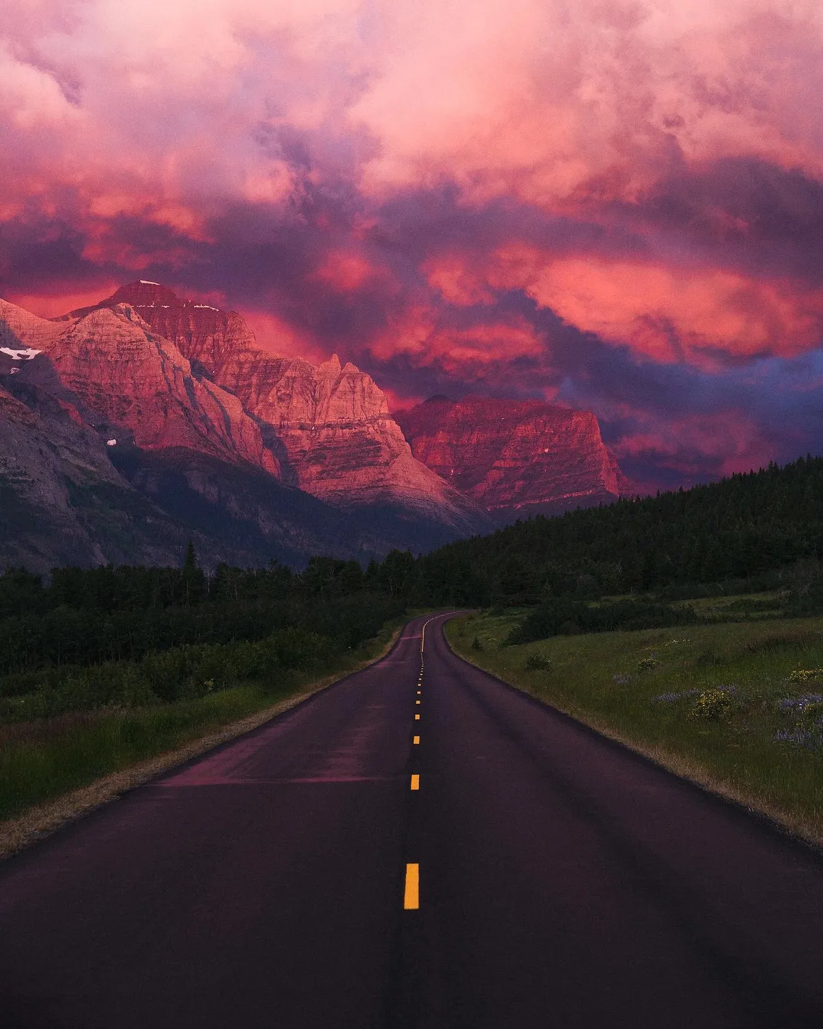 ITAP of an empty road in Montana at sunrise