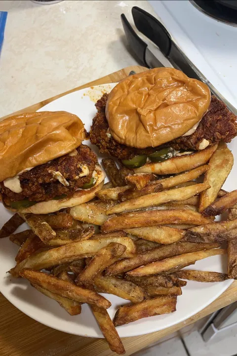 [Homemade] Fried chicken sandwiches with fries