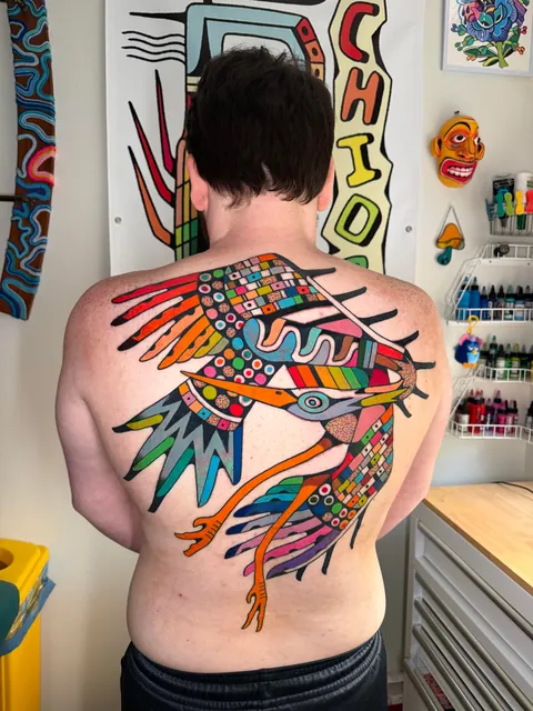 my clients 1st tattoo (a crane) - done in 2 sessions (by me) • Instagram : @chidgeytattoos • Austin, TX • MP