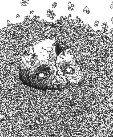 A pen drawing I just finished that has 1000s of tiny faces. I used magnifying glasses to get as detailed as possible