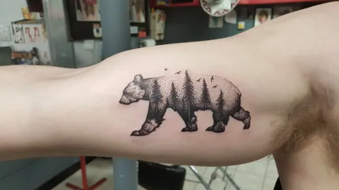 Forest Bear, by Keith C (me) at Spinning Needle Tattoos in Ft Worth