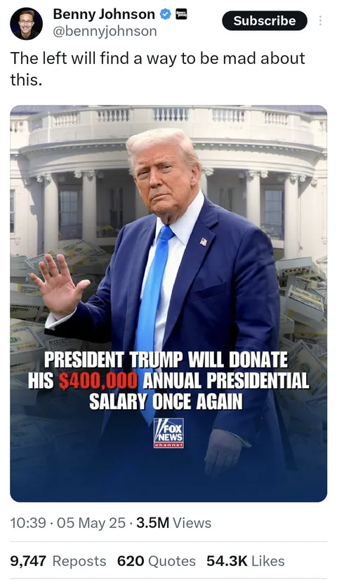 Trump to donate his 400K salary, meanwhile his hotel at Mar A Lago makes ~35M a year from his visits