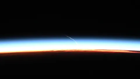 [OC] I photographed a rocket launch from space