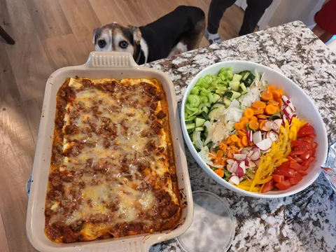Lasagna and a big salad [homemade]