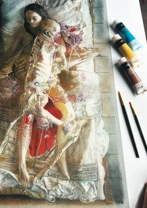 Nosferatu (2024) painting by me. Acrylic and coloured pencils on paper.