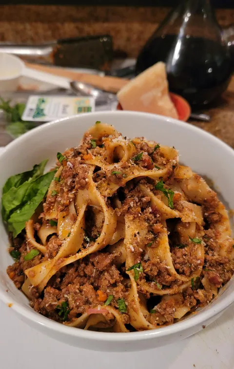 Homemade Ragu Bolognese With With Pappardelle