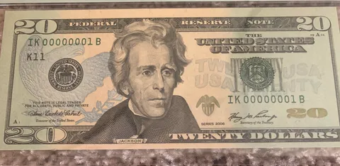 My $20 bill with a serial number 1