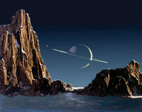 Saturn as seen from Titan, 1944 painting by Chesley Bonestell