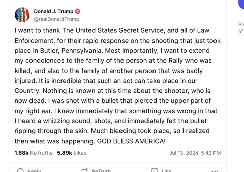 Trump's statement on his attempted assassination