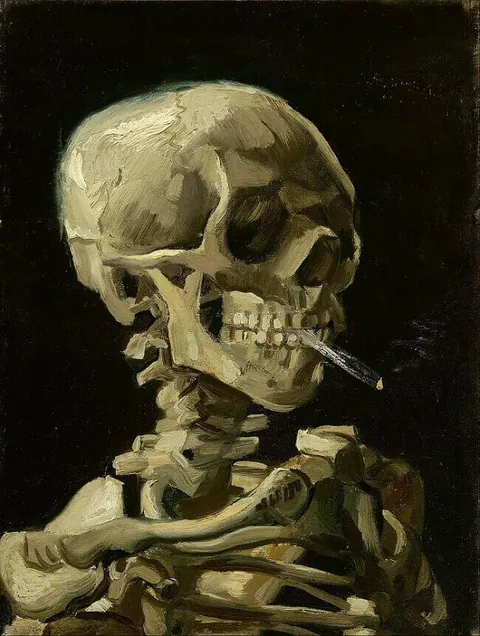 Skull of a Skeleton with Burning Cigarette, Vincent Van Gogh, Oil/Canvas, 1885