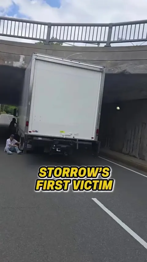 Truck gets stuck under an overpass