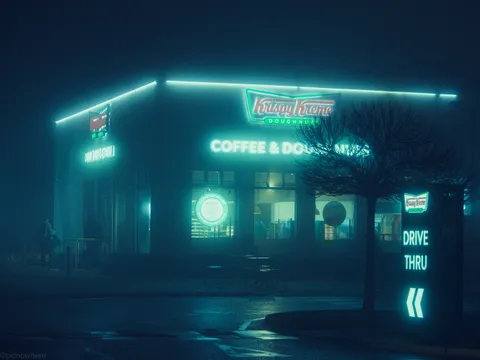 ITAP of a Krispy Kreme store in the fog
