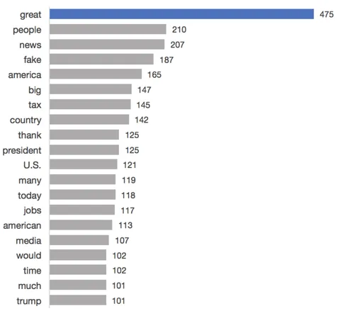 Top 20 Words Tweeted by @realDonaldTrump over 12 months [OC]