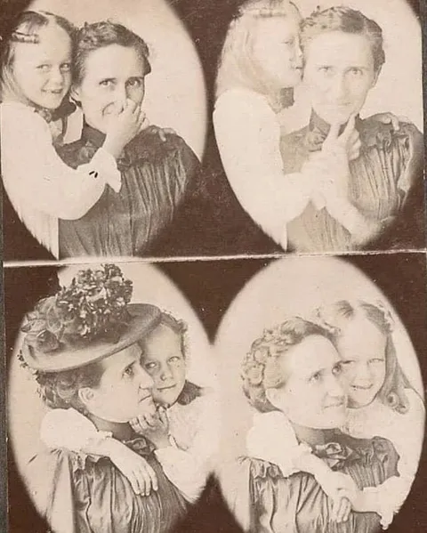 A mother and daughter hamming it up for the camera,  ca 1900
