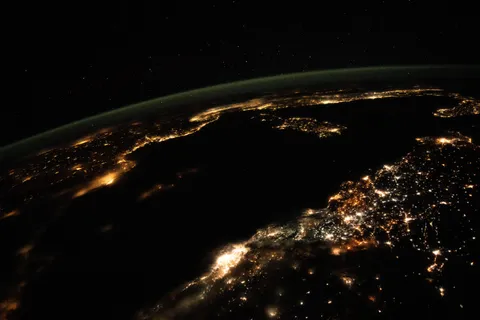 The Mediterranean Sea at night, as seen from the International Space Station