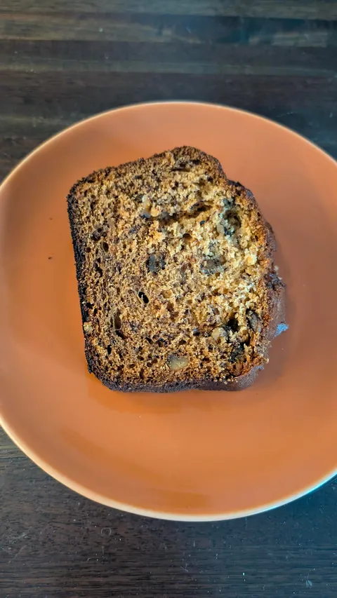 I baked banana bread for the first time. Woke up and an entire slice was in the trash with a bite out of it