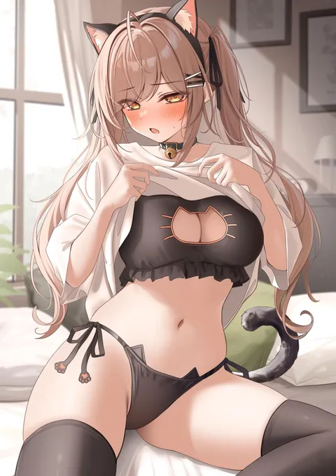 Showing her neko lingerie