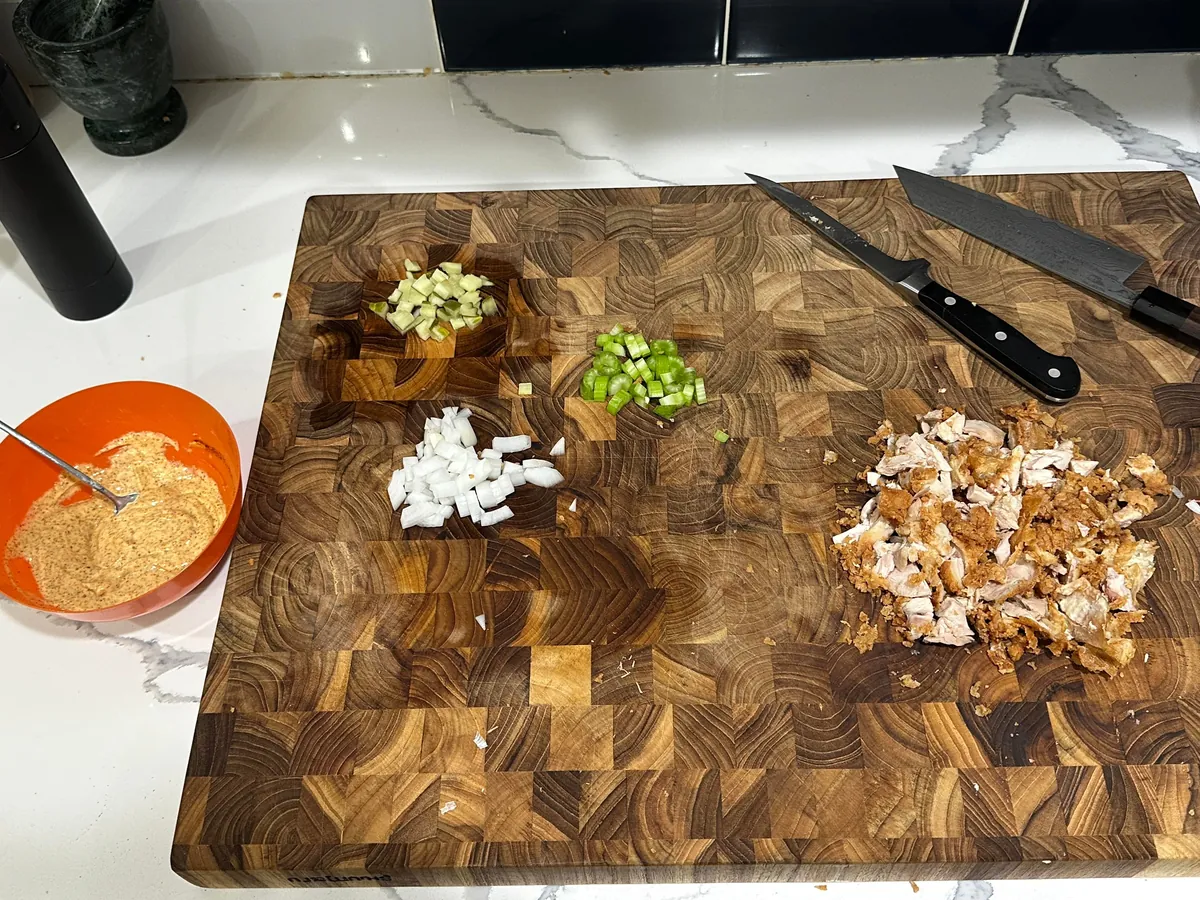 [homemade] nashville hot chicken salad sandwich. kinda.