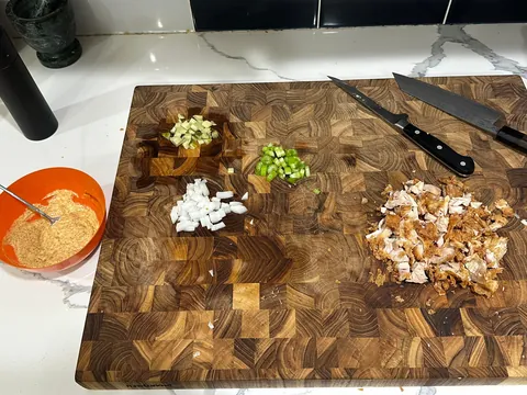 [homemade] nashville hot chicken salad sandwich. kinda.