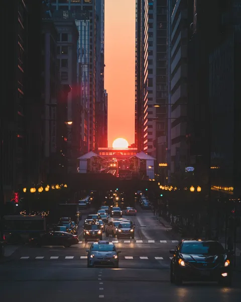 ITAP of sunset during fall equinox. Known here as Chicagohenge.