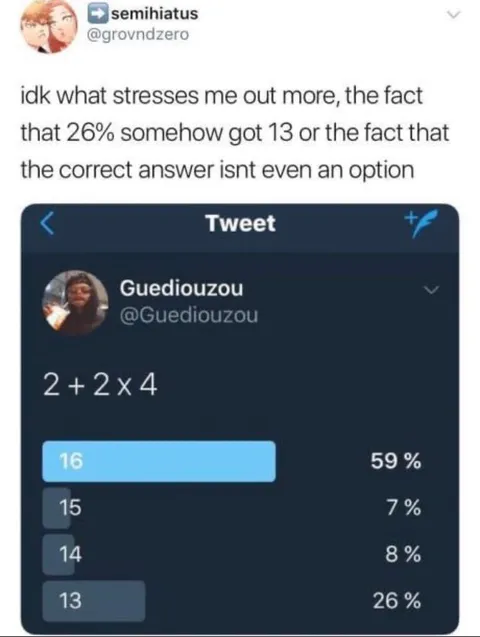 2 + 2 x 4 = ?