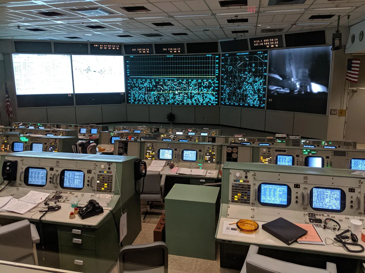 The newly restored Apollo Mission Control Room