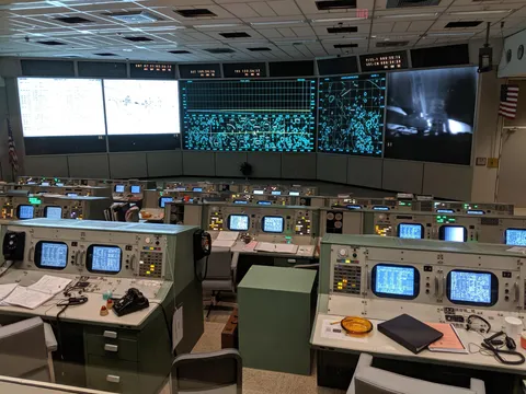 The newly restored Apollo Mission Control Room