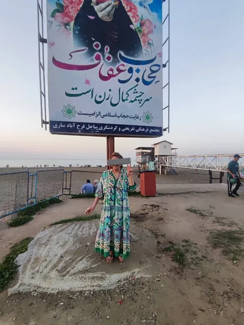 Iranian women making it a trend to take photos without hijab next to signs and billboards of hijab advertisement in Iran. 