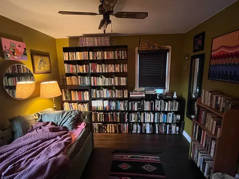 I turned my guest bedroom into a library, with a book closet and trundle bed