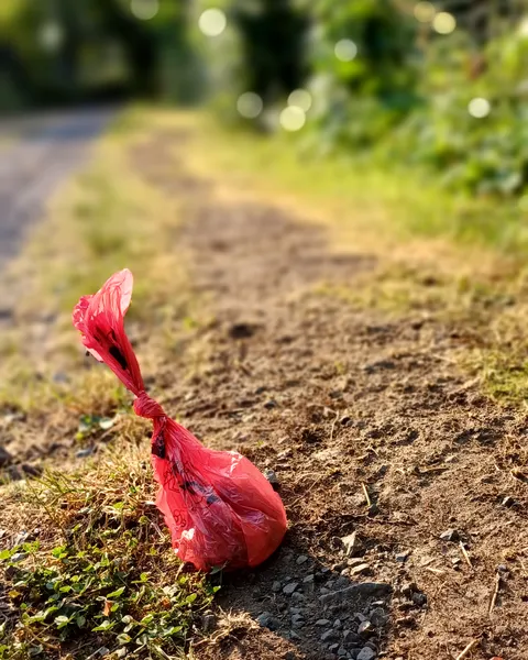 Humans picking up dogshit and dropping it again in plastic bags