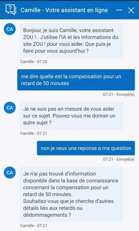 Chatbot du site de transport zou cherche stage en restauration