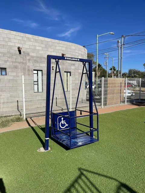 A swing made for wheelchairs at a park in Mexico