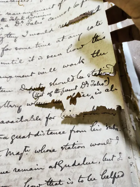 This letter from 1878 tears exactly along the written letters.