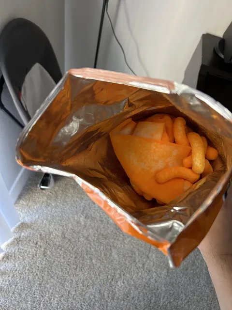 Paper towel inside new Cheeto bag