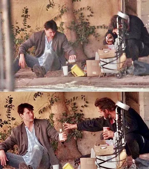 Keanu Reeves hanging out with a homeless man in West Hollywood (1997)